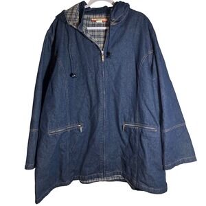 VTG Tudor Court Flannel Lined Denim Chore Jacket Detachable Hood 4XL 100% cotton